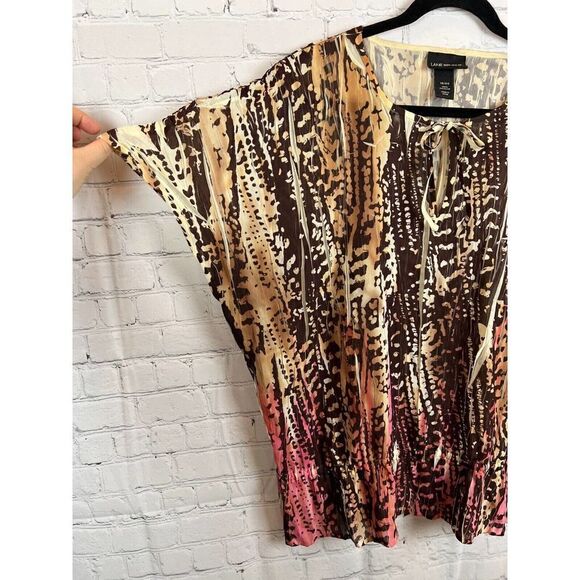 LANE BRYANT beige brown pink gathered shoulders blouse top size 18/20 - Picture 6 of 7